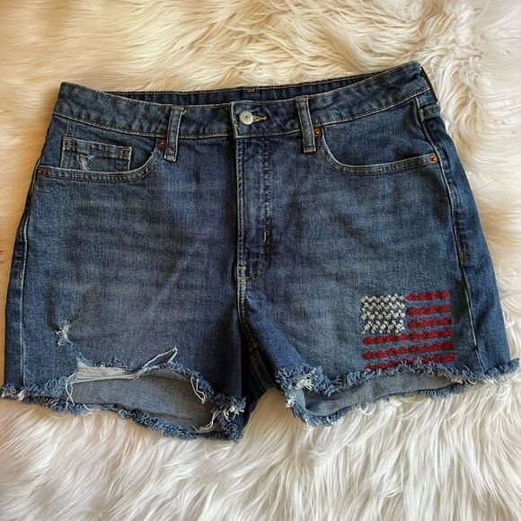 Old Navy High Rise Flag OG Straight Jean Shorts 12 - Picture 1 of 5